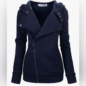Women's Navy Blue Asymmetrical Zip Hoodie
